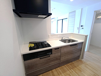 兵庫県西宮市小松東にあるレーヴェ小松東を紹介します。フラットなキッチンを採用し、オシャレで料理のしやすい造りとなっています。
